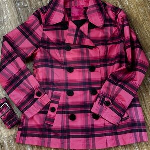 Juniors Pink Plaid Double-Breasted Jacket Size L